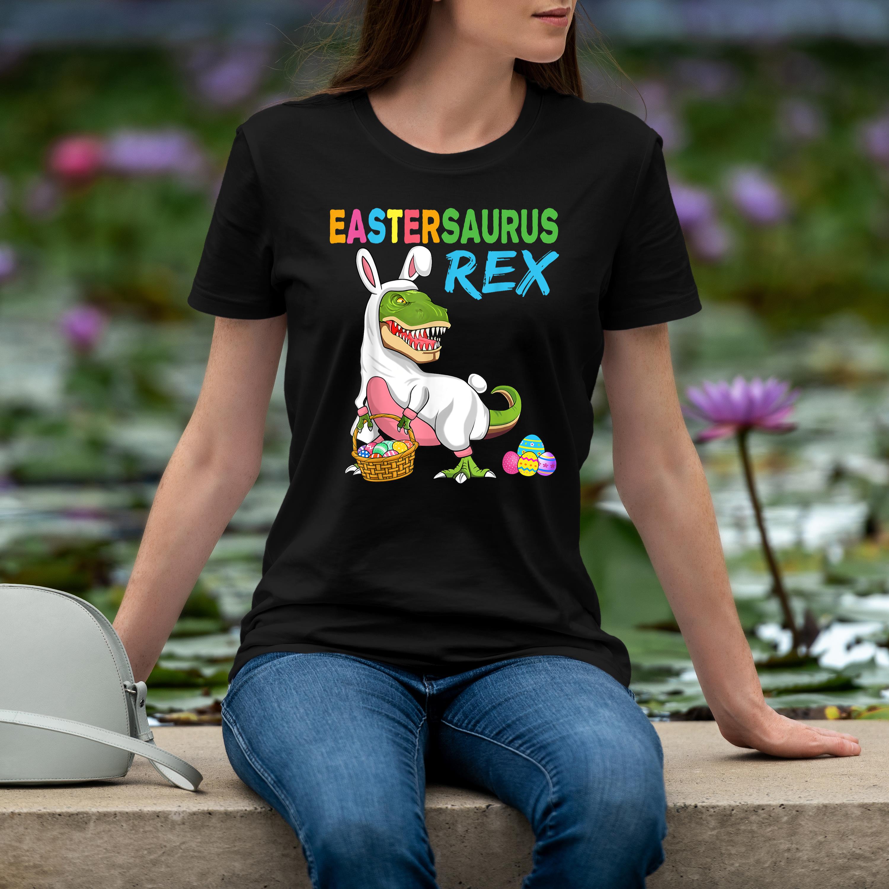 Eastersaurus Rex Trex Easter Bunny Dino Boys Kids Shirt 